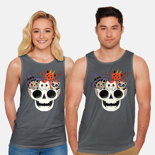 Skull And Spooky Cats-Unisex-Basic-Tank-ppmid