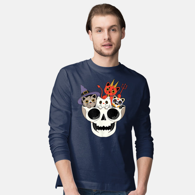 Skull And Spooky Cats-Mens-Long Sleeved-Tee-ppmid