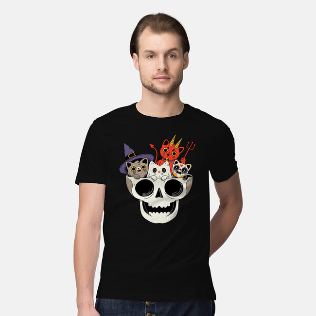 Skull And Spooky Cats-Mens-Premium-Tee-ppmid