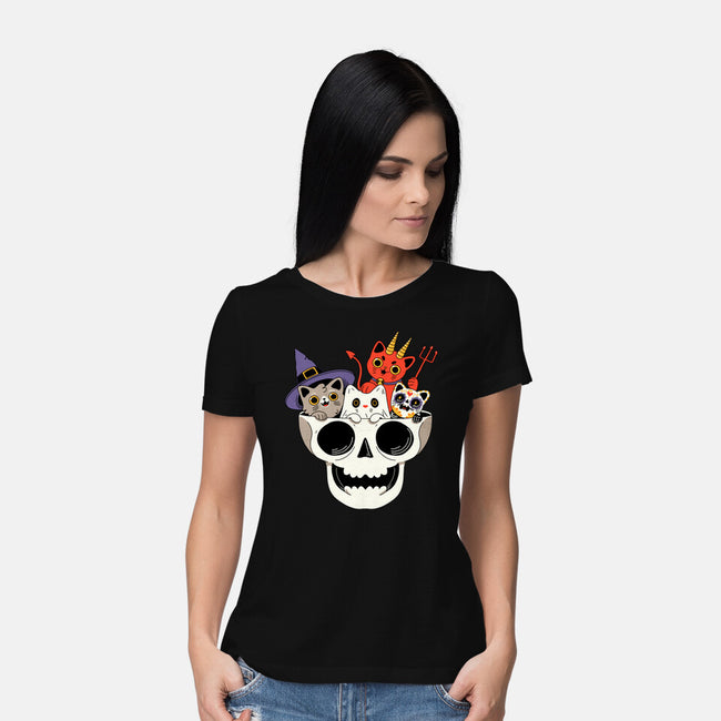 Skull And Spooky Cats-Womens-Basic-Tee-ppmid