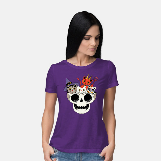 Skull And Spooky Cats-Womens-Basic-Tee-ppmid