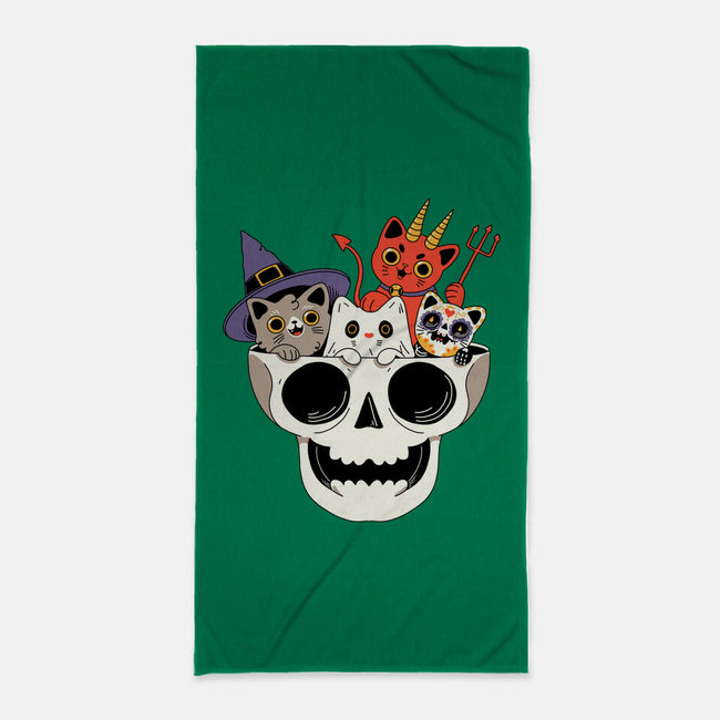 Skull And Spooky Cats-None-Beach-Towel-ppmid