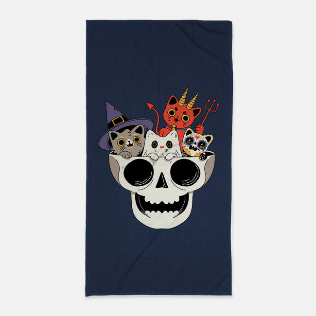 Skull And Spooky Cats-None-Beach-Towel-ppmid