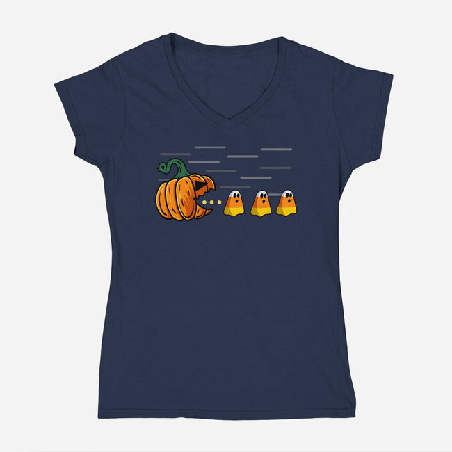 Candy Corn Hunter-Womens-V-Neck-Tee-Agaena