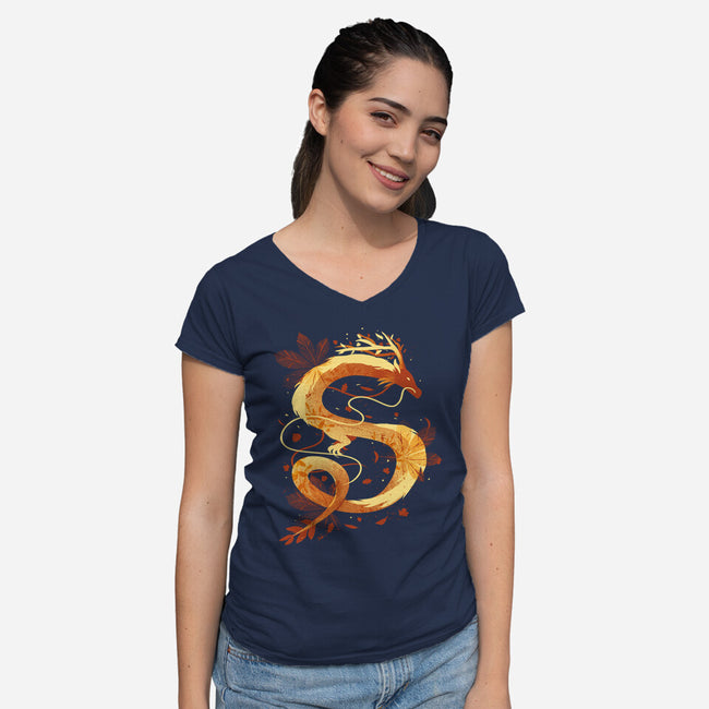 Autumn Dragon-Womens-V-Neck-Tee-IKILO