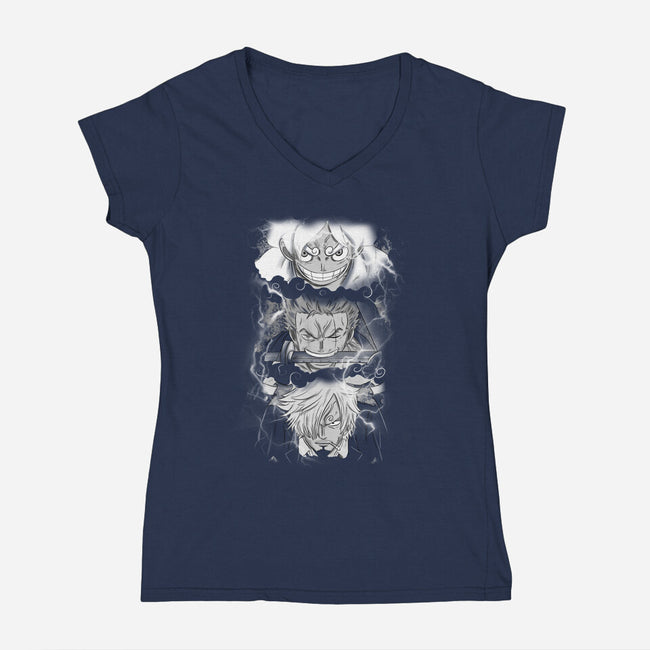 The Monster Trio-Womens-V-Neck-Tee-fanfabio