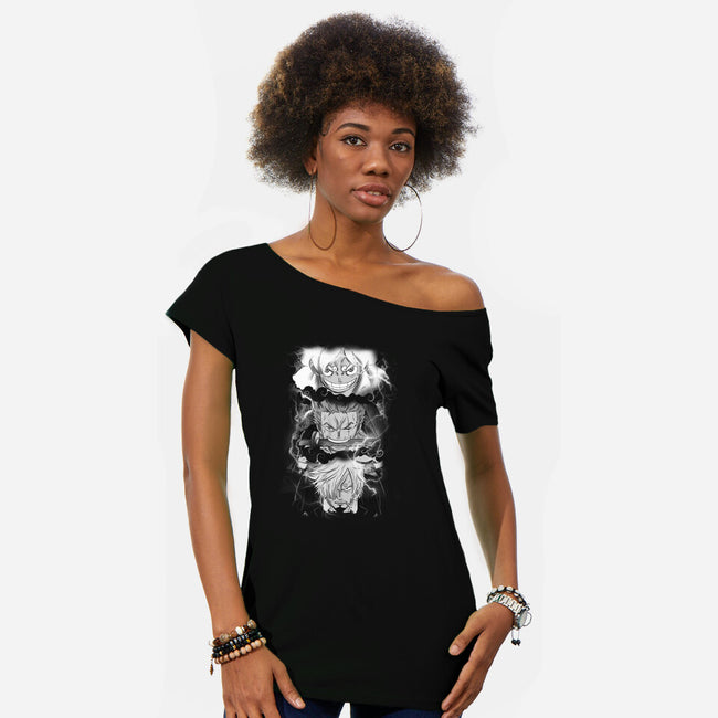 The Monster Trio-Womens-Off Shoulder-Tee-fanfabio