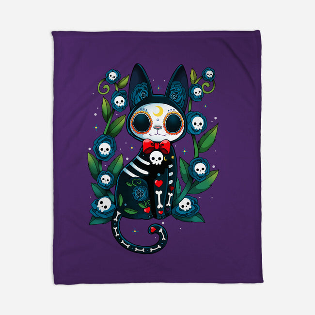 Halloween Skeleton Cat-None-Fleece-Blanket-Vallina84