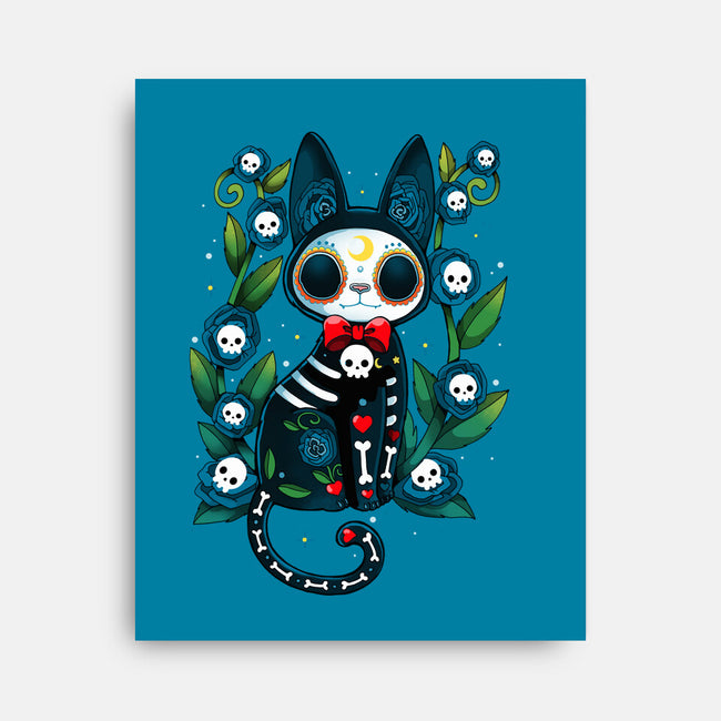 Halloween Skeleton Cat-None-Stretched-Canvas-Vallina84