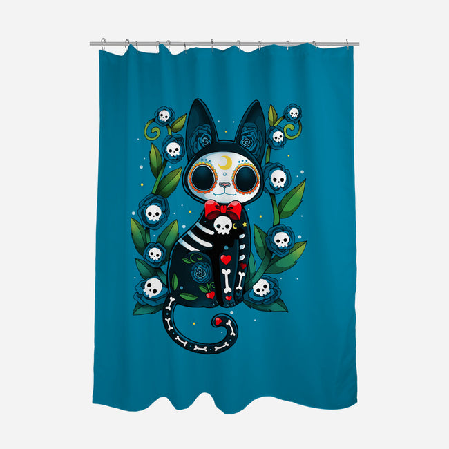 Halloween Skeleton Cat-None-Polyester-Shower Curtain-Vallina84