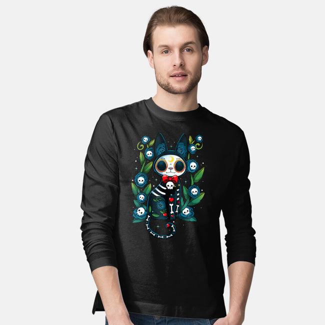 Halloween Skeleton Cat-Mens-Long Sleeved-Tee-Vallina84