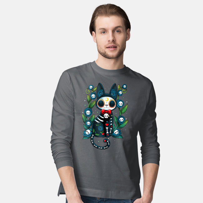 Halloween Skeleton Cat-Mens-Long Sleeved-Tee-Vallina84