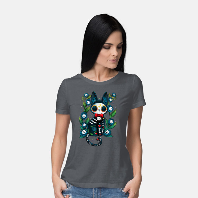 Halloween Skeleton Cat-Womens-Basic-Tee-Vallina84