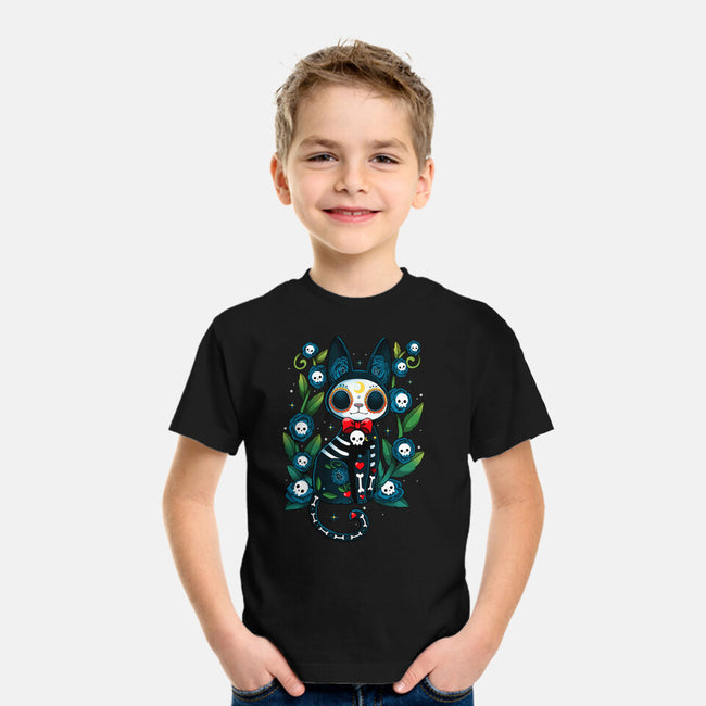 Halloween Skeleton Cat-Youth-Basic-Tee-Vallina84