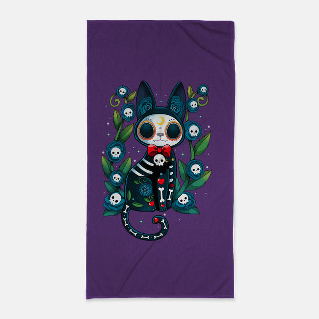 Halloween Skeleton Cat-None-Beach-Towel-Vallina84