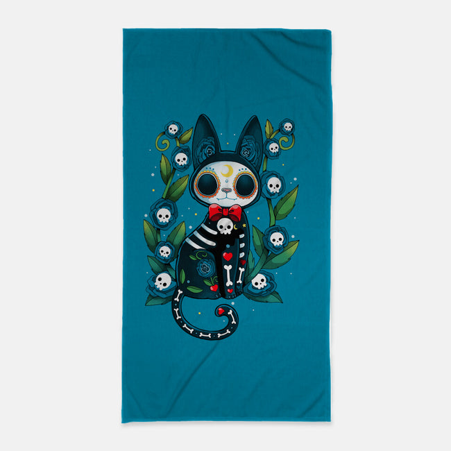 Halloween Skeleton Cat-None-Beach-Towel-Vallina84