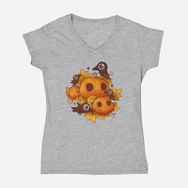 Pumpkins And Crows-Womens-V-Neck-Tee-ricolaa