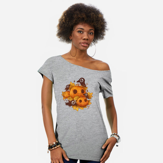 Pumpkins And Crows-Womens-Off Shoulder-Tee-ricolaa