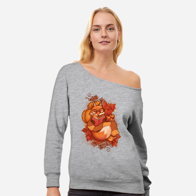 Autumn Reader-Womens-Off Shoulder-Sweatshirt-ricolaa