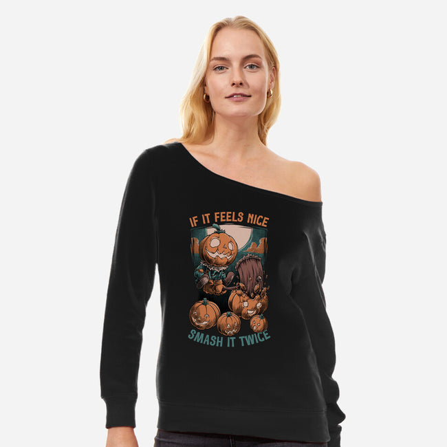 Pumpkin Smash Halloween-Womens-Off Shoulder-Sweatshirt-Studio Mootant