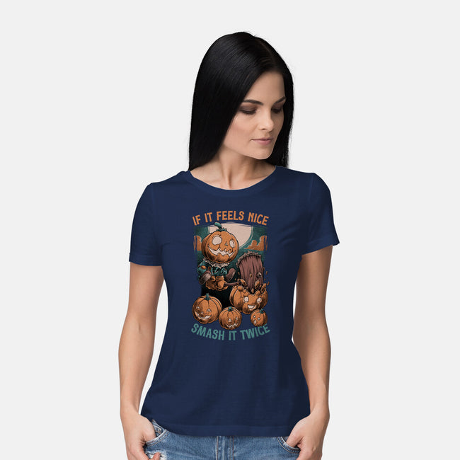 Pumpkin Smash Halloween-Womens-Basic-Tee-Studio Mootant