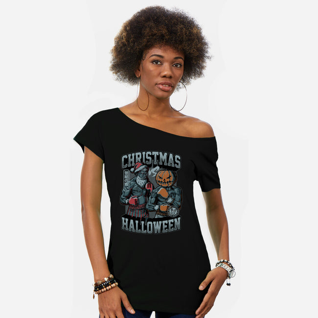 Christmas Vs Halloween-Womens-Off Shoulder-Tee-Studio Mootant