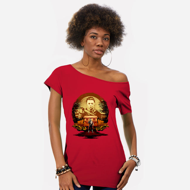 Attack Of Michael Myers-Womens-Off Shoulder-Tee-hypertwenty