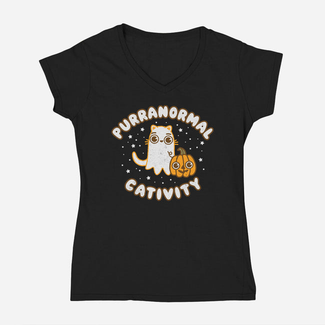 Some Purranormal Cativity-Womens-V-Neck-Tee-Weird & Punderful