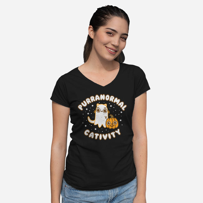 Some Purranormal Cativity-Womens-V-Neck-Tee-Weird & Punderful