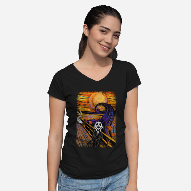 Nightmare Before Halloween-Womens-V-Neck-Tee-spoilerinc