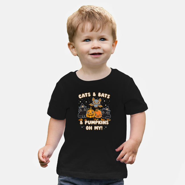 Cats Bats Pumpkins Oh My-Baby-Basic-Tee-Weird & Punderful