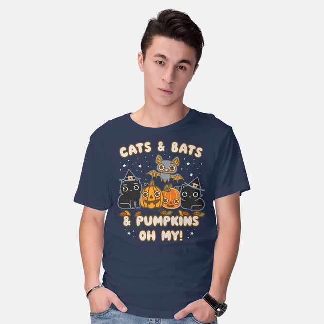 Cats Bats Pumpkins Oh My-Mens-Basic-Tee-Weird & Punderful