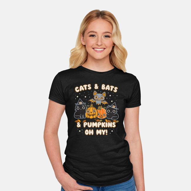 Cats Bats Pumpkins Oh My-Womens-Fitted-Tee-Weird & Punderful