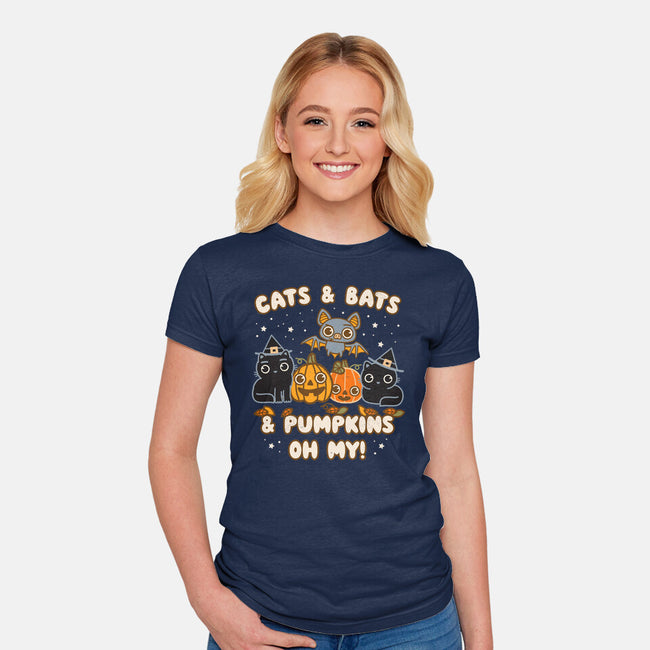 Cats Bats Pumpkins Oh My-Womens-Fitted-Tee-Weird & Punderful