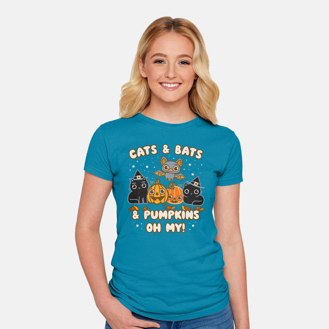 Cats Bats Pumpkins Oh My-Womens-Fitted-Tee-Weird & Punderful