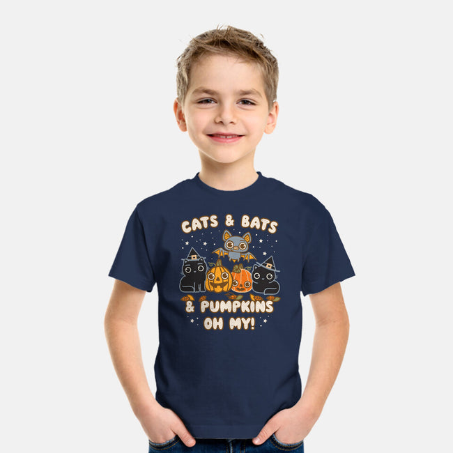 Cats Bats Pumpkins Oh My-Youth-Basic-Tee-Weird & Punderful