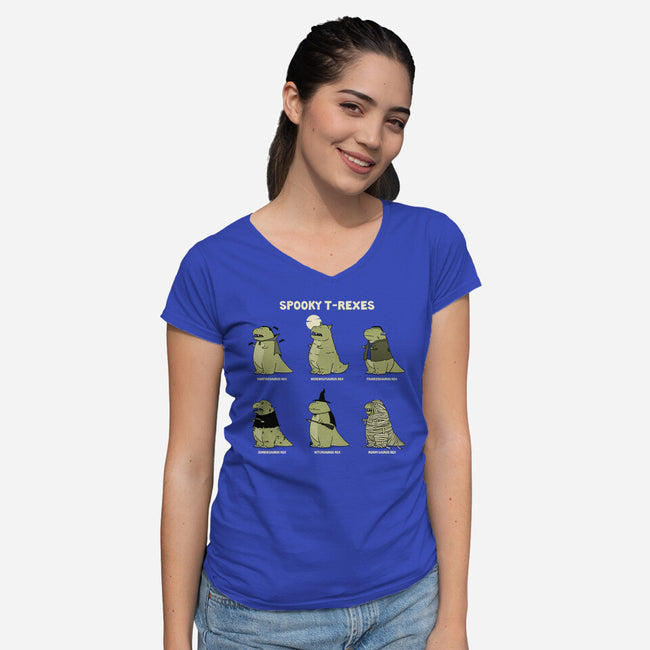 Spooky T-Rexes-Womens-V-Neck-Tee-pigboom