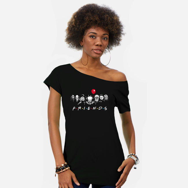 Horror Friends-Womens-Off Shoulder-Tee-MaxoArt