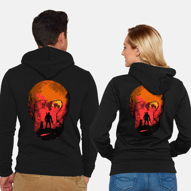 Evil Dead Fight-Unisex-Zip-Up-Sweatshirt-heydale