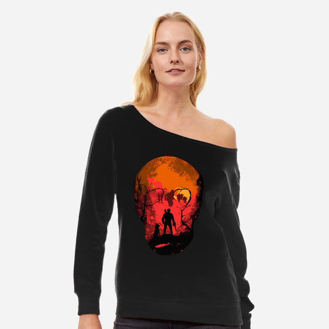 Evil Dead Fight-Womens-Off Shoulder-Sweatshirt-heydale