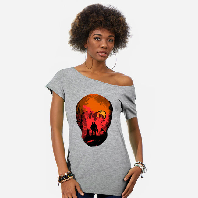 Evil Dead Fight-Womens-Off Shoulder-Tee-heydale