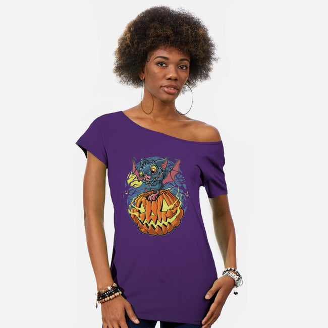 Spooky Night Bat-Womens-Off Shoulder-Tee-Betmac