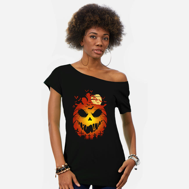 Halloween Scary Pumpkin-Womens-Off Shoulder-Tee-LM2KONE