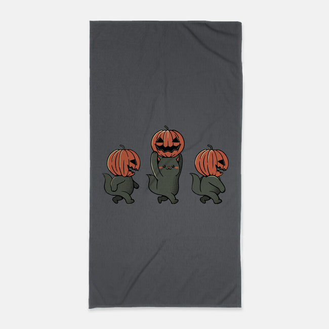 Halloween Pumpkin Kittens-None-Beach-Towel-tobefonseca