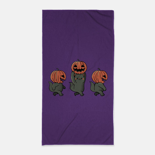 Halloween Pumpkin Kittens-None-Beach-Towel-tobefonseca