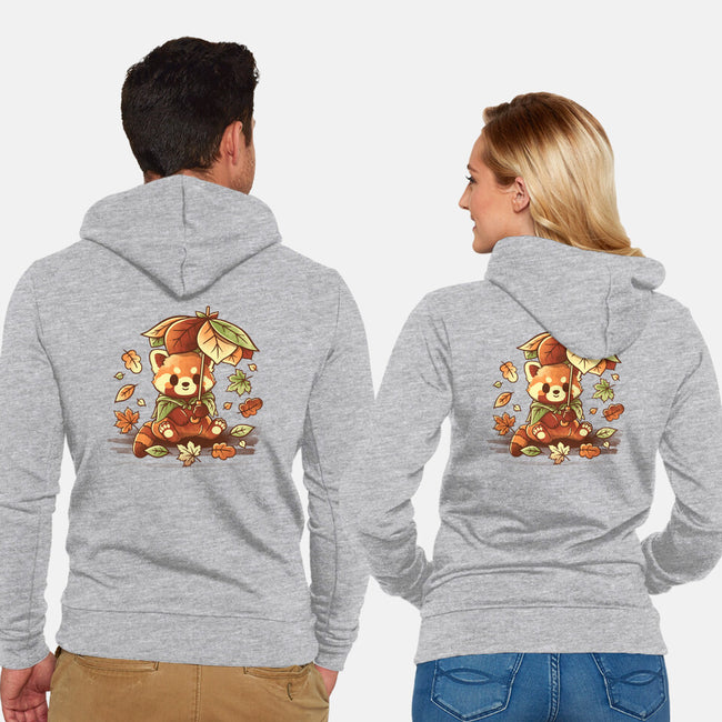 Red Panda Leaf Umbrella-Unisex-Zip-Up-Sweatshirt-NemiMakeit