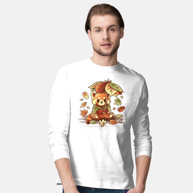 Red Panda Leaf Umbrella-Mens-Long Sleeved-Tee-NemiMakeit