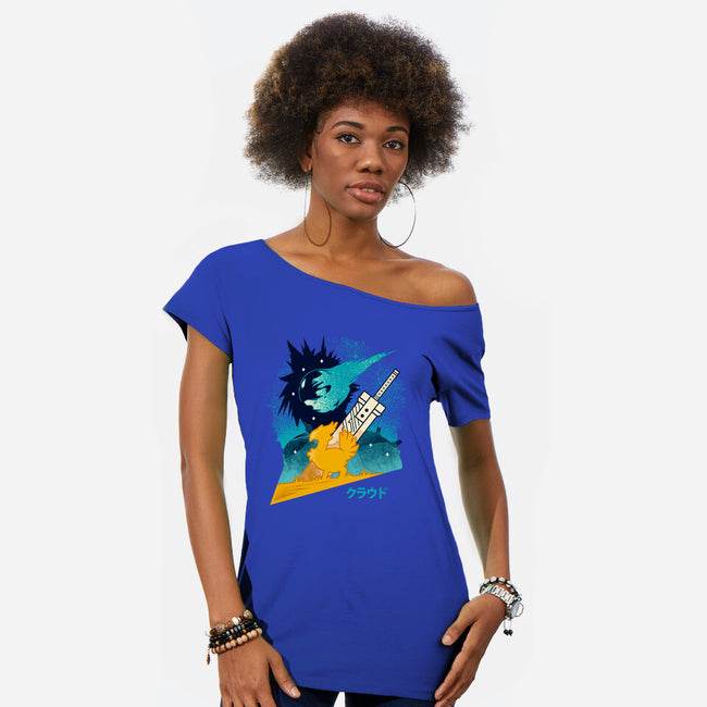 Cloud And Chocobo-Womens-Off Shoulder-Tee-Logozaste