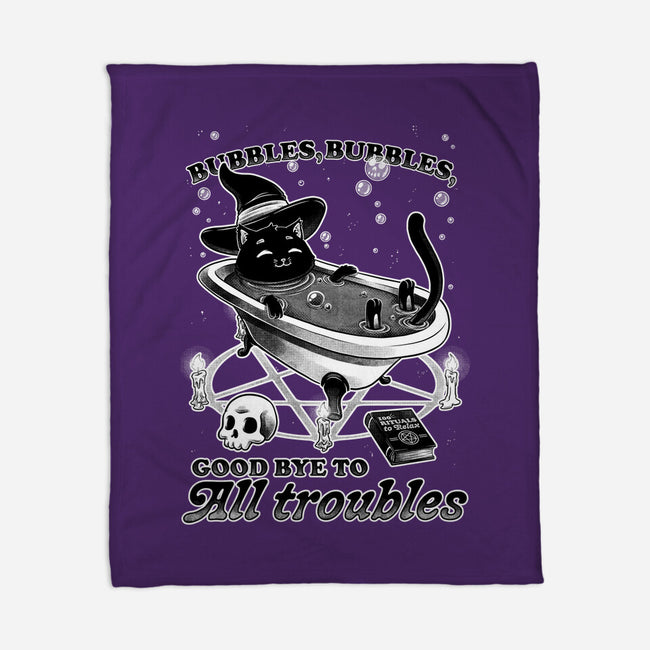 Bubble Bath Cat Witch-None-Fleece-Blanket-Studio Mootant