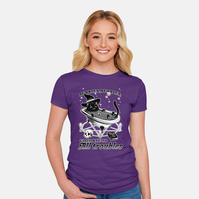 Bubble Bath Cat Witch-Womens-Fitted-Tee-Studio Mootant